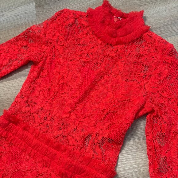 Alexis Anabella Lace Midi Dress in red size XS sheer panels long sleeve 0 2 - Picture 6 of 15